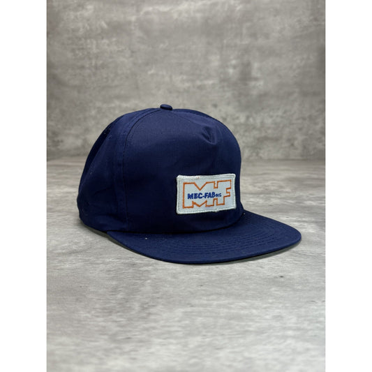 Vintage 80s Mec-Fab Embroidered Spellout Logo Patch Snapback Hat OSFA