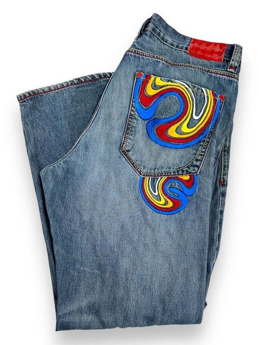 Vintage Y2K COOGI Jeans Baggy Fit Medium Wash Embroidered Denim Pants Size 39