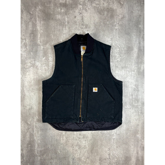 Vintage Carhartt Insulated Canvas Workwear Full Zip Vest Size Large Black