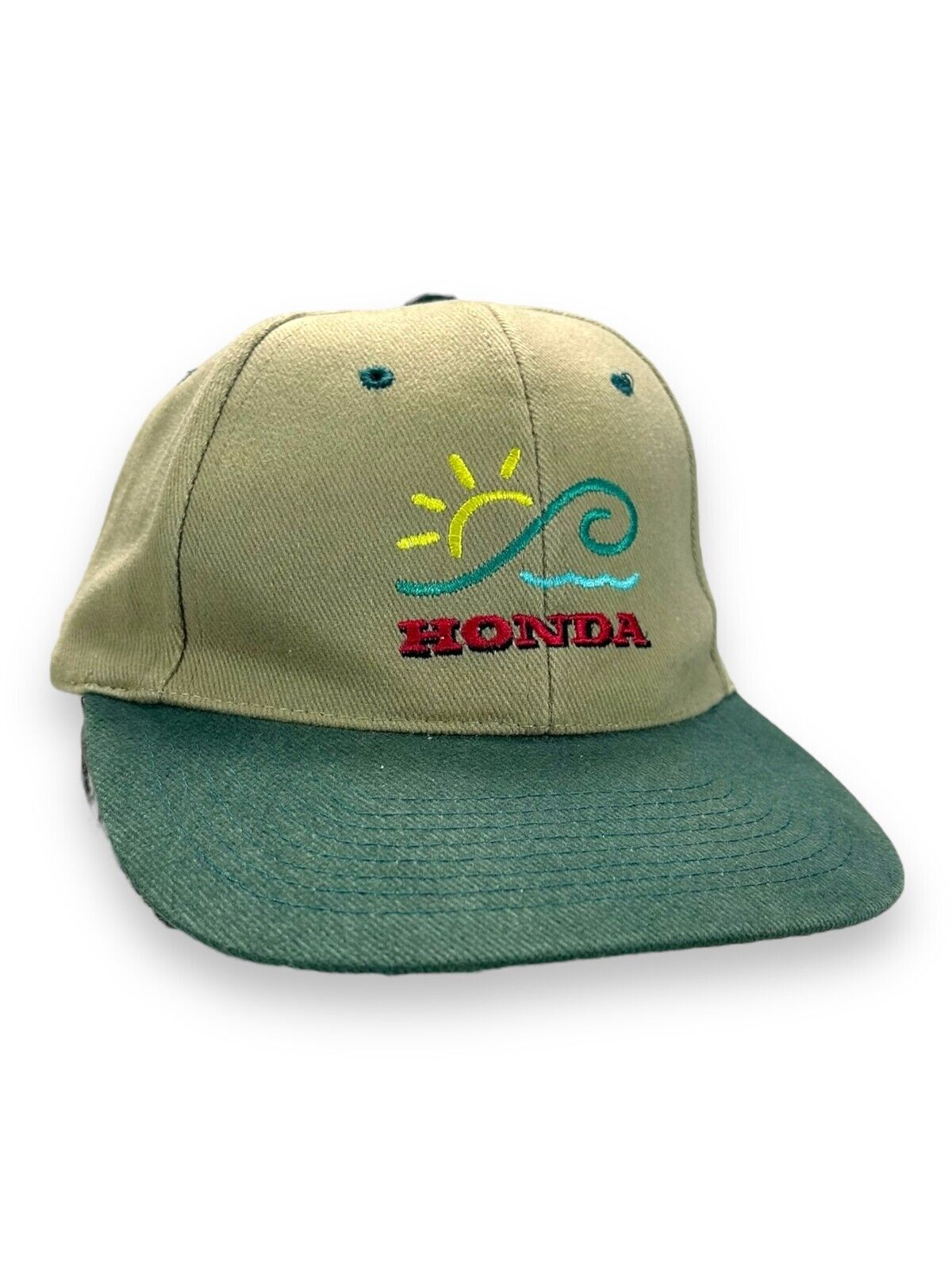 Vintage Honda Beach Embroidered Spell Out Strapback Hat OSFA Beige