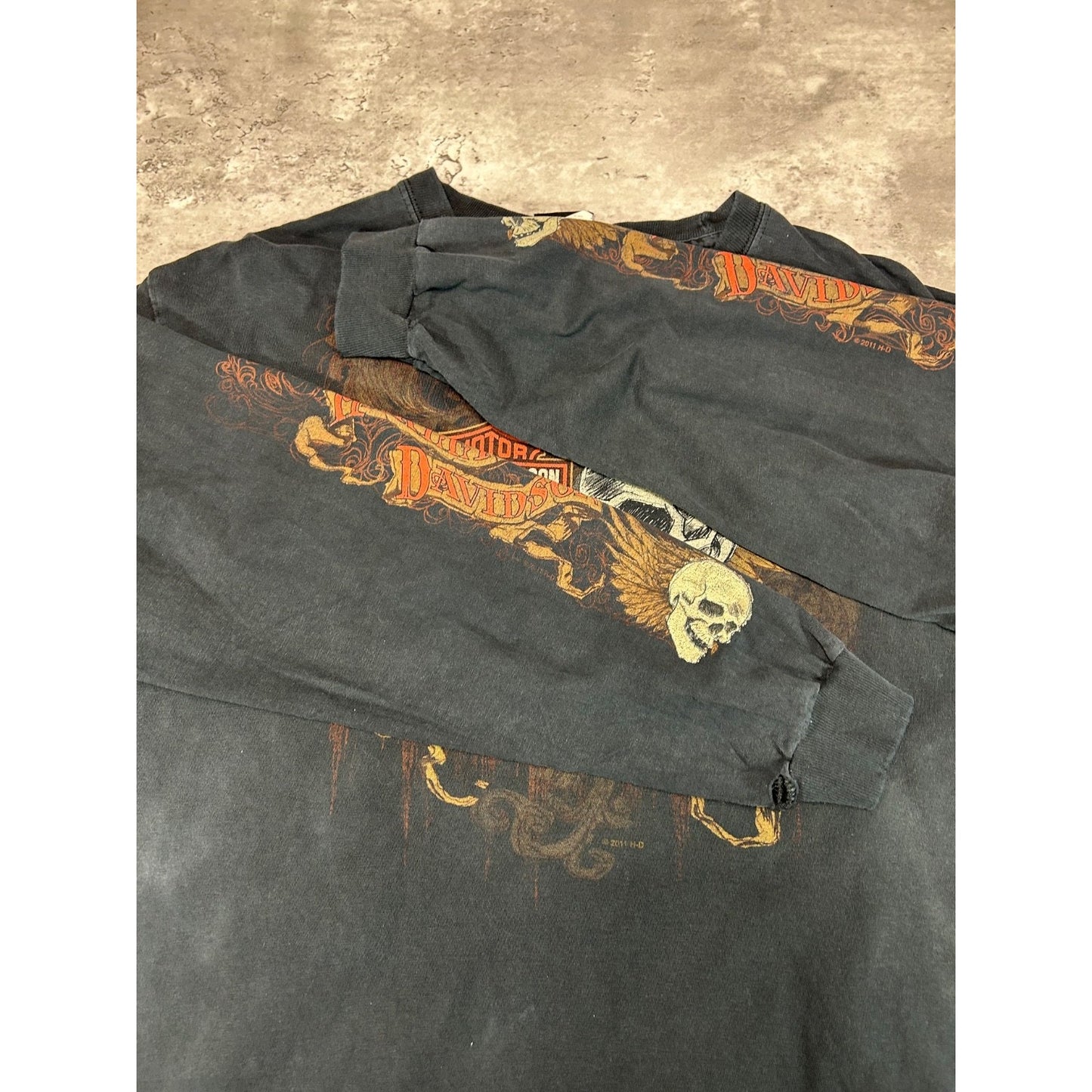 Harley Davidson Motorcycles Skull Graphic Spellout Longsleeve T-Shirt Size Large