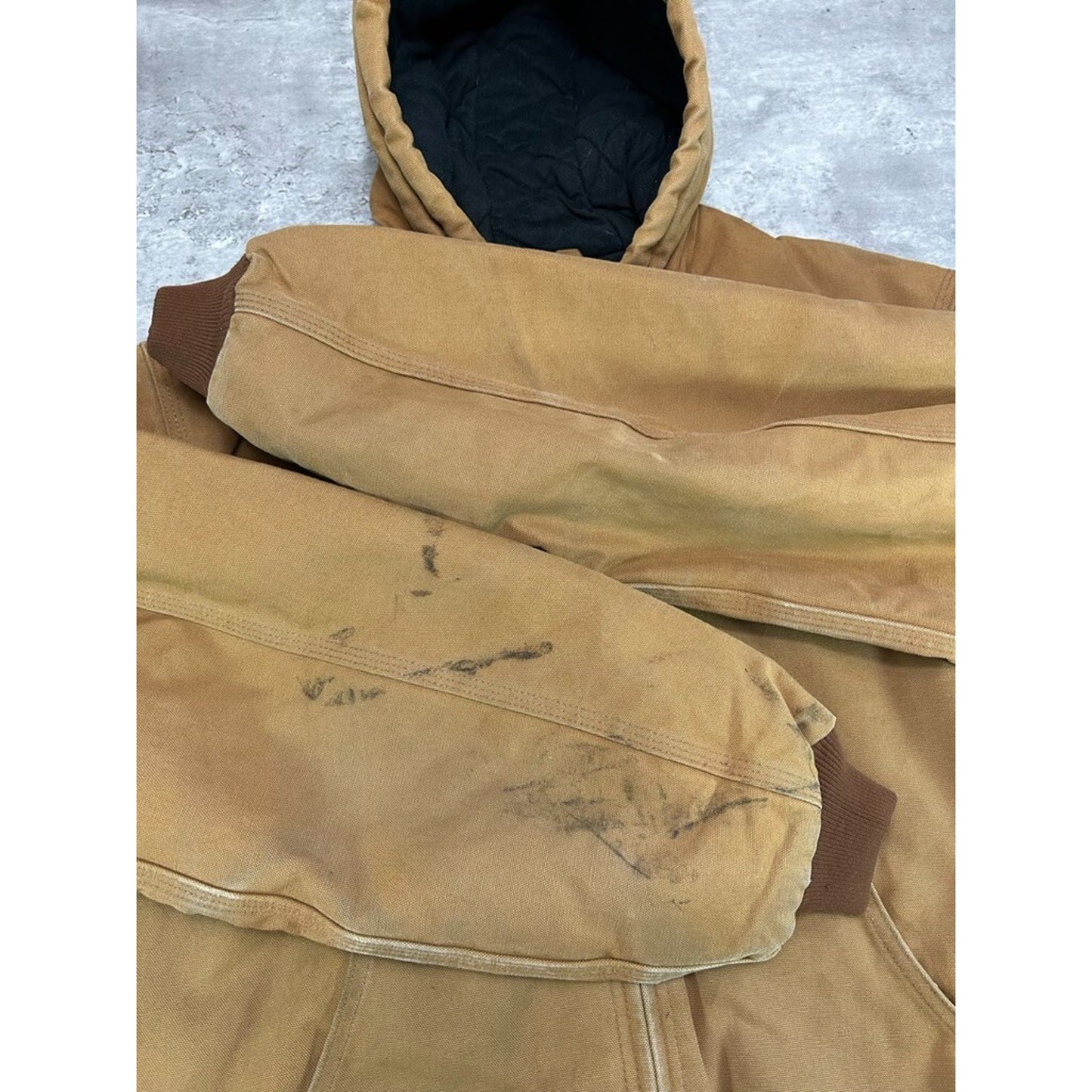 Vintage Carhartt Quilted Lined Canvas Workwear Hooded Active Jacket Size Large
