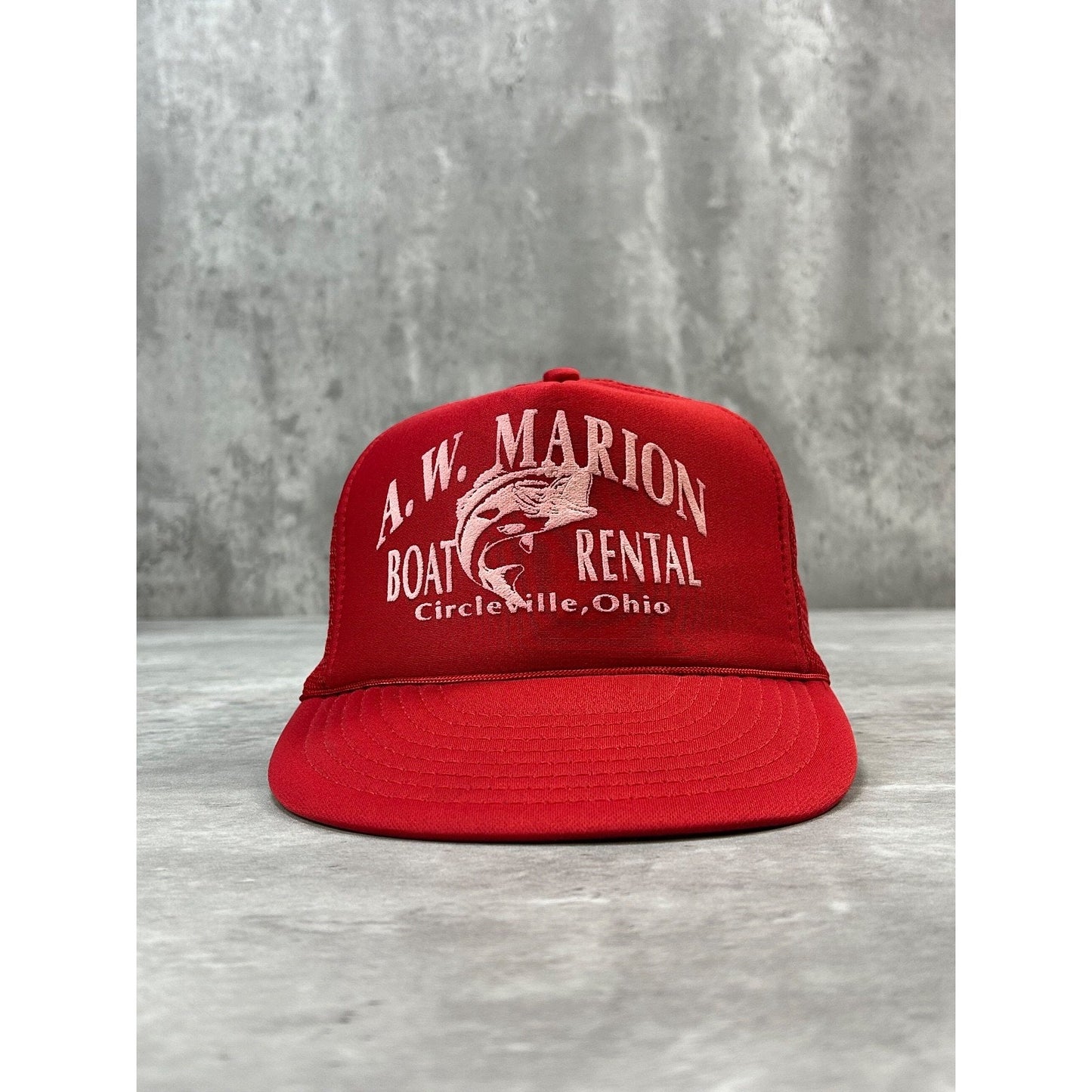 Vintage 90s A.W. Marion Boat Rentals Graphic Trucker Snapback Hat OSFA