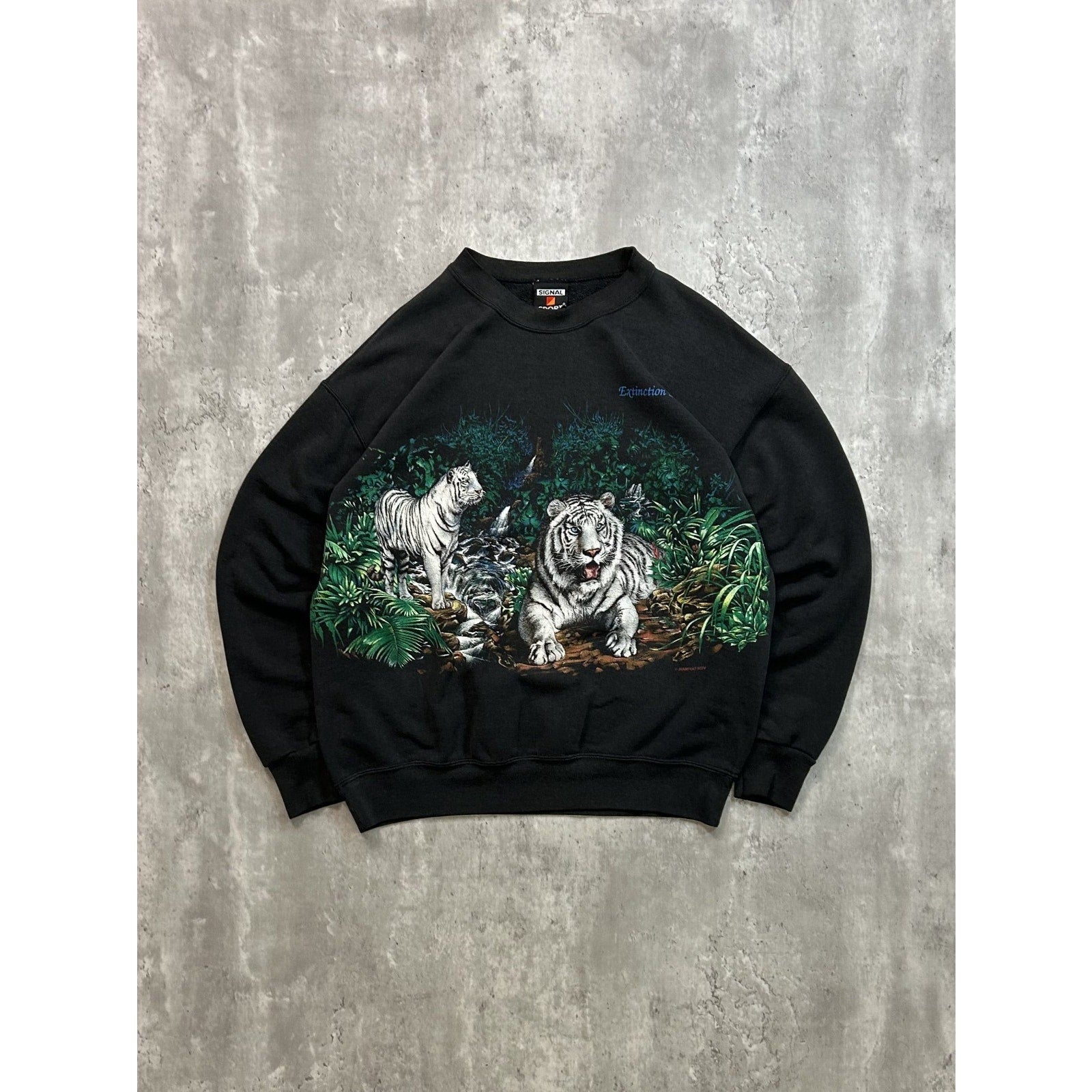Vintage 90s White Tiger Animal Nature Jungle Graphic Sweatshirt Size Large