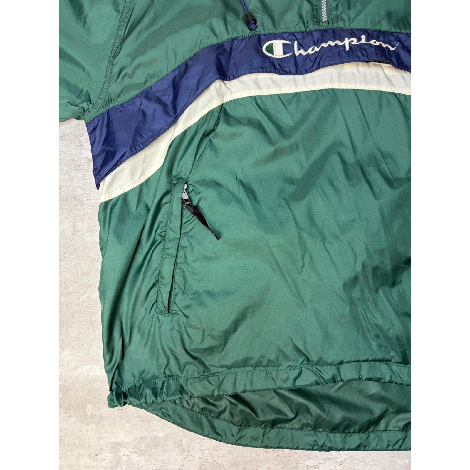 Vintage 90s Champion Embroidered Spellout 1/2 Zip Windbreaker Jacket Size Large