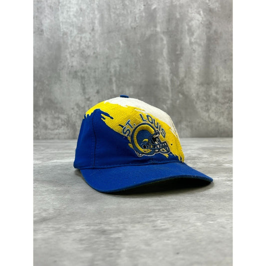 Vintage 90s St Louis Rams NFL Logo Athletic Splash Snapback Hat OSFA