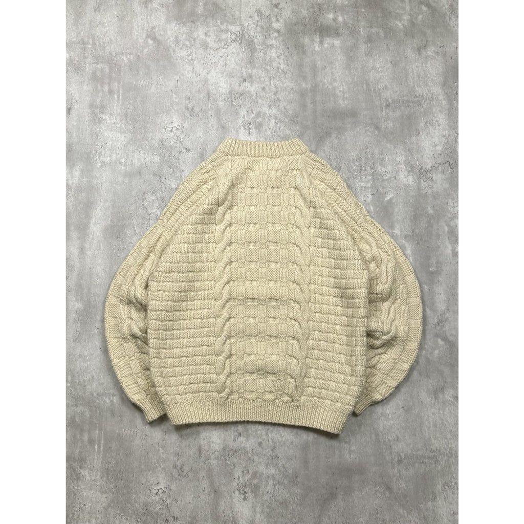 Vintage 80s/90s Cable Knit 1/4 Button Beige Knit Sweater Size Medium