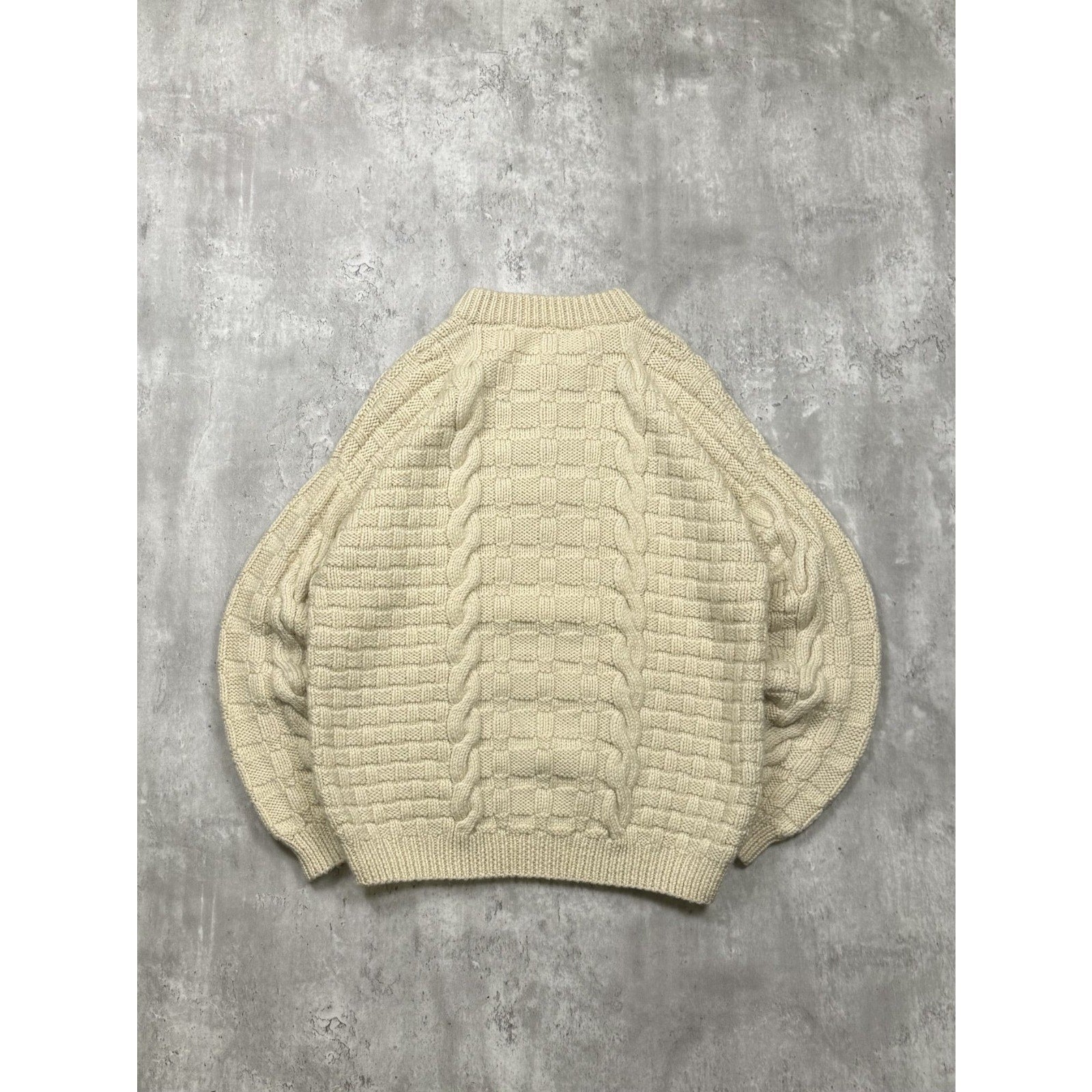 Vintage 80s/90s Cable Knit 1/4 Button Beige Knit Sweater Size Medium