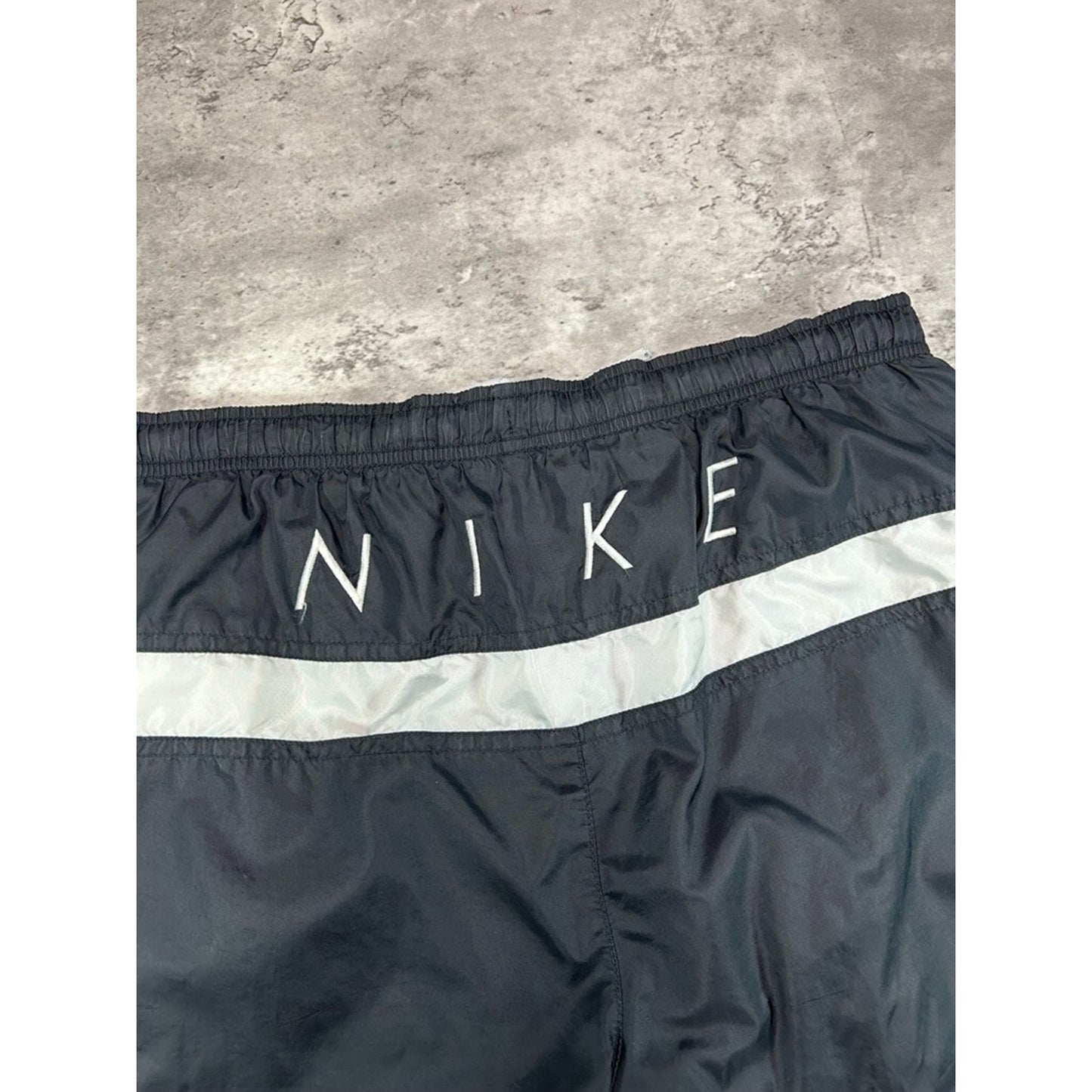 Vintage Nike Embroidered Swoosh Spellout Nylon Shorts Size Small Black