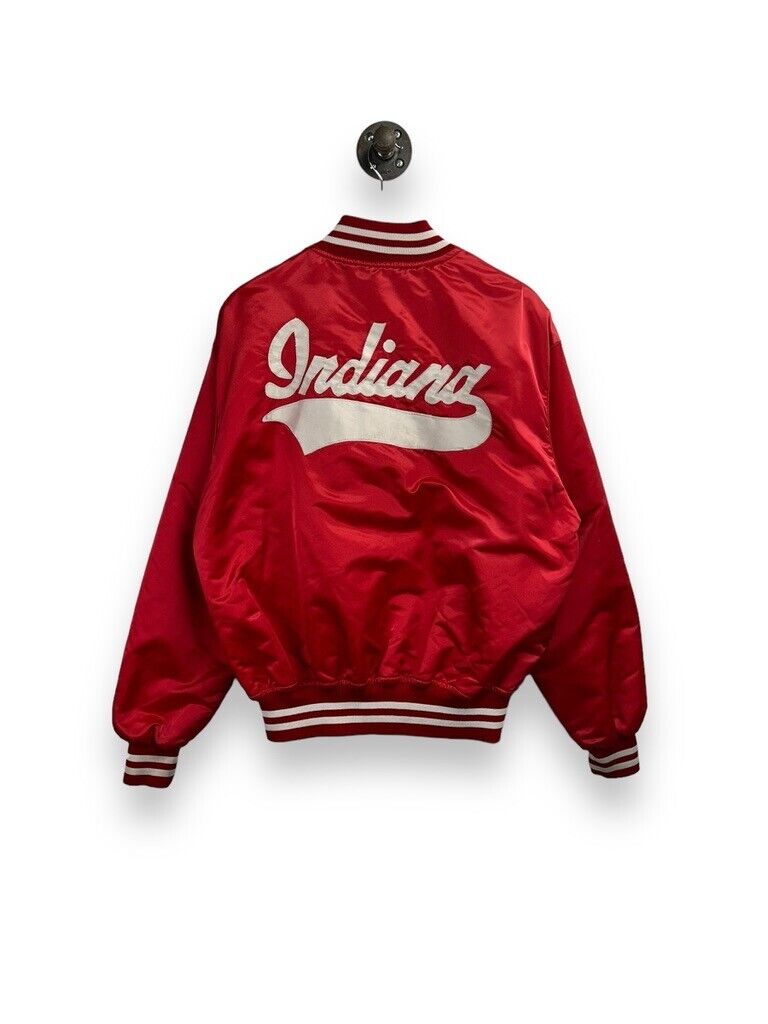 Vintage 80s Indiana Hosiers NCAA Embroidered Satin Varsity Jacket Size Large Red