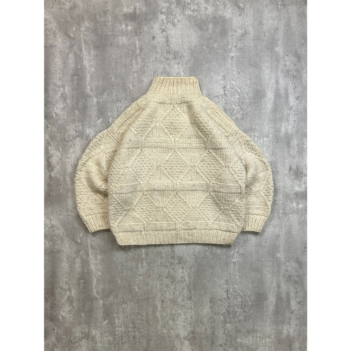 Vintage 80s/90s Cable Knit Diamond Print 1/4 Button Pullover Sweater Size Large