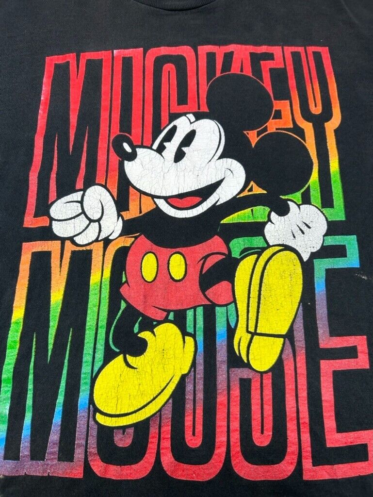 Vintage 90s Mickey Mouse Cartoon Character Graphic Spellout T-Shirt Size XL