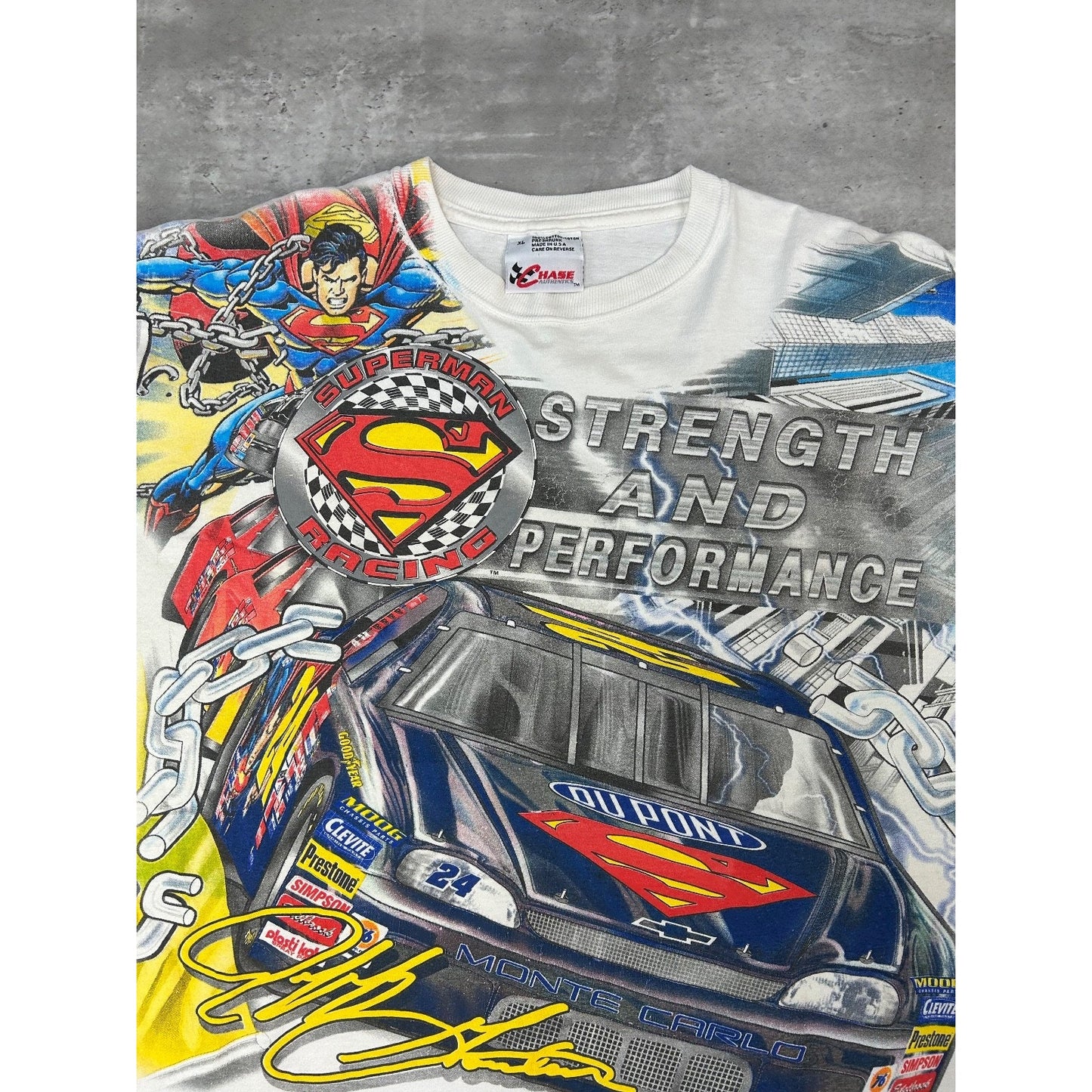 Vintage 1999 Jeff Gordon #24 Superman Nascar Racing All Over Print T-Shirt Sz XL