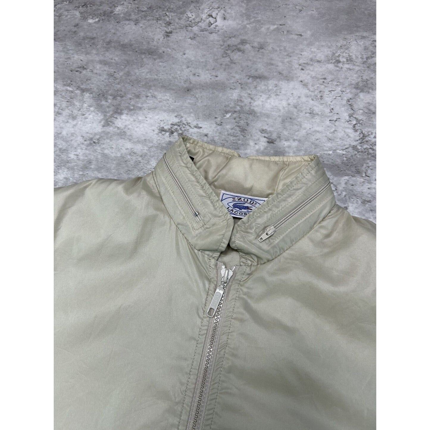 Vintage 1980s Izod Lacoste Nylon Full Zip Windbreaker Jacket Size XL Beige