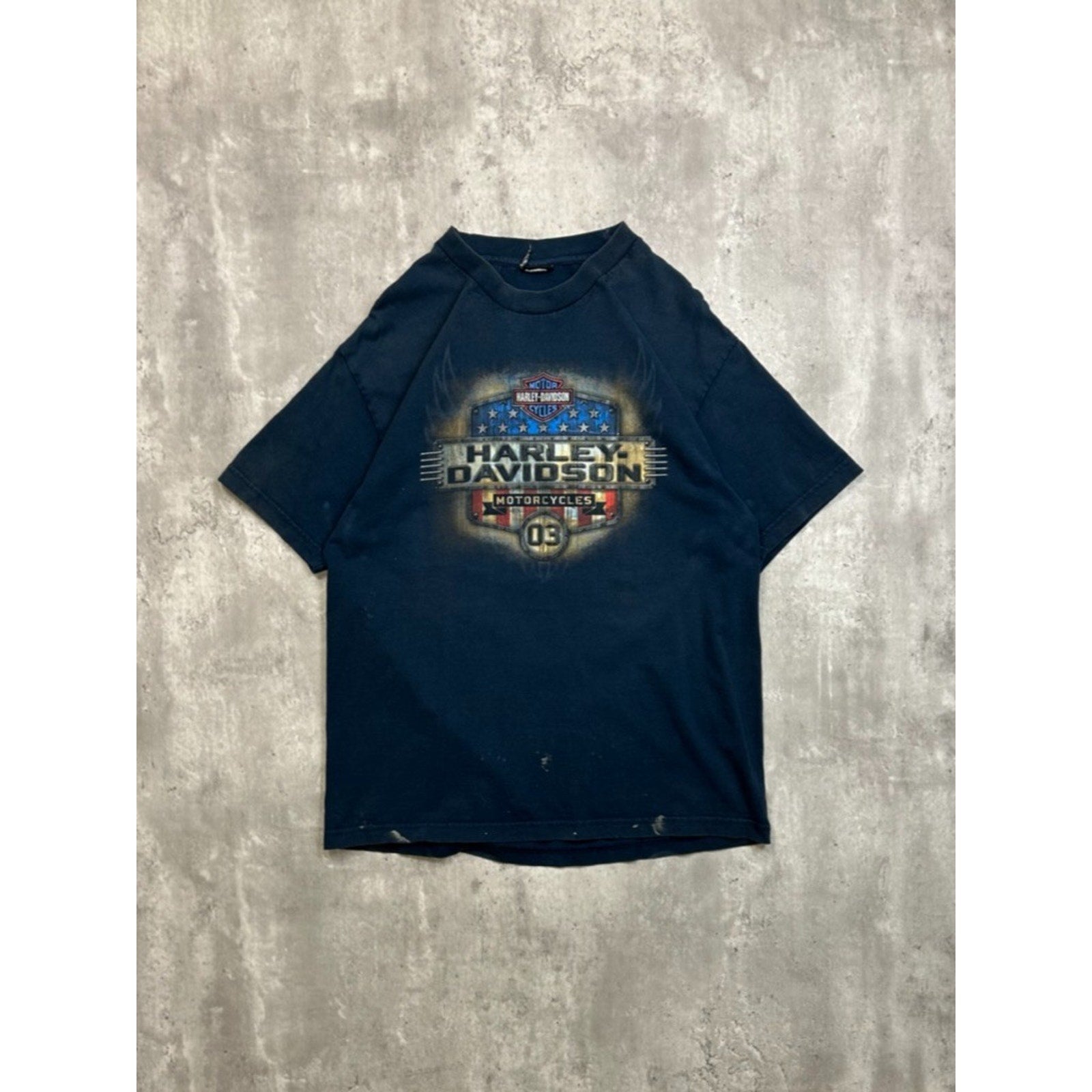 Vintage Harley Davidson Motorcycles American Flag Graphic T-Shirt Size Large