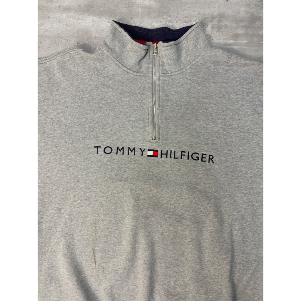 Vintage Tommy Hilfiger Embroidered Spellout Logo 1/4 Zip Sweatshirt Size XL