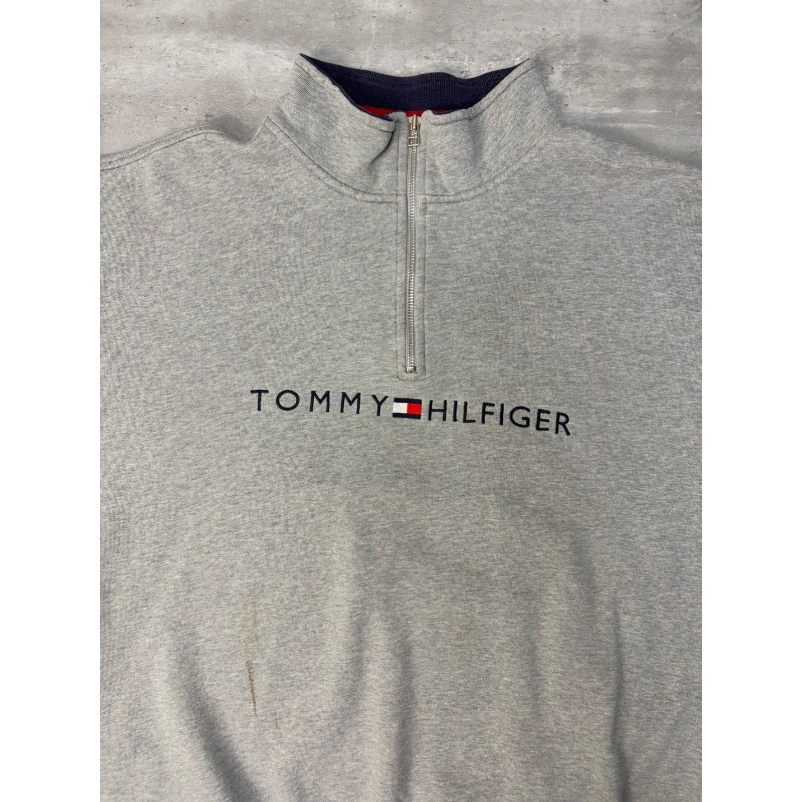 Vintage Tommy Hilfiger Embroidered Spellout Logo 1/4 Zip Sweatshirt Size XL