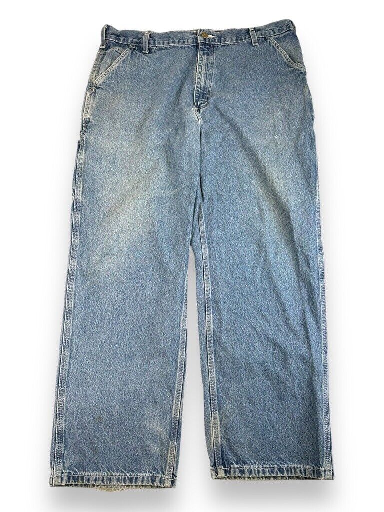 Vintage Carhartt Dungaree Fit Medium Wash Denim Work Wear Carpenter Pants Sz 38W