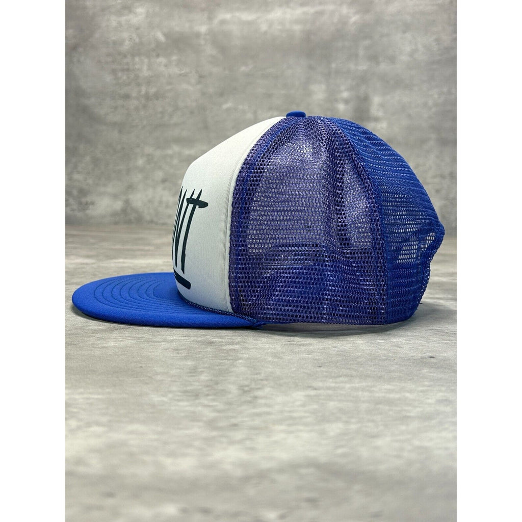 Vintage 80s Vermont Graphic Spell Out Destination Trucker Snapback Hat OSFA Blue