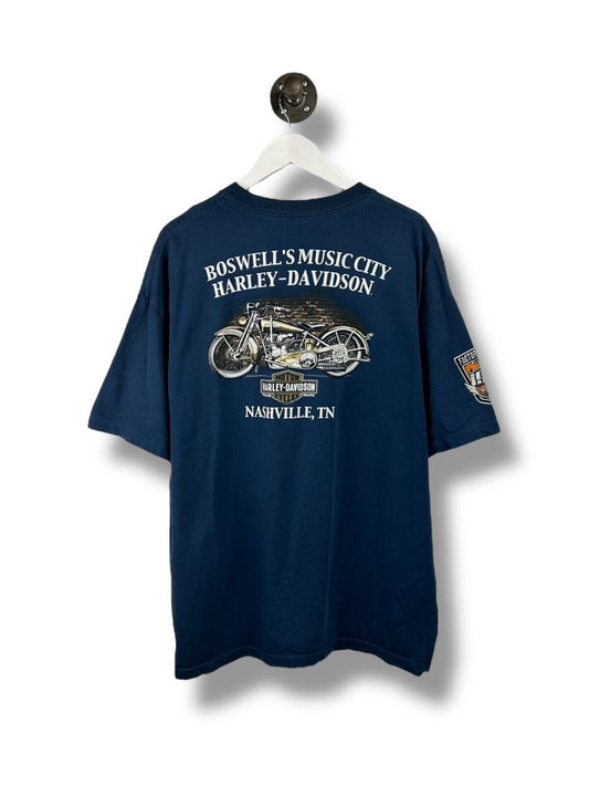 Harley Davidson Motorcycles Logo Graphic Pocket T-Shirt Size 2XL Blue