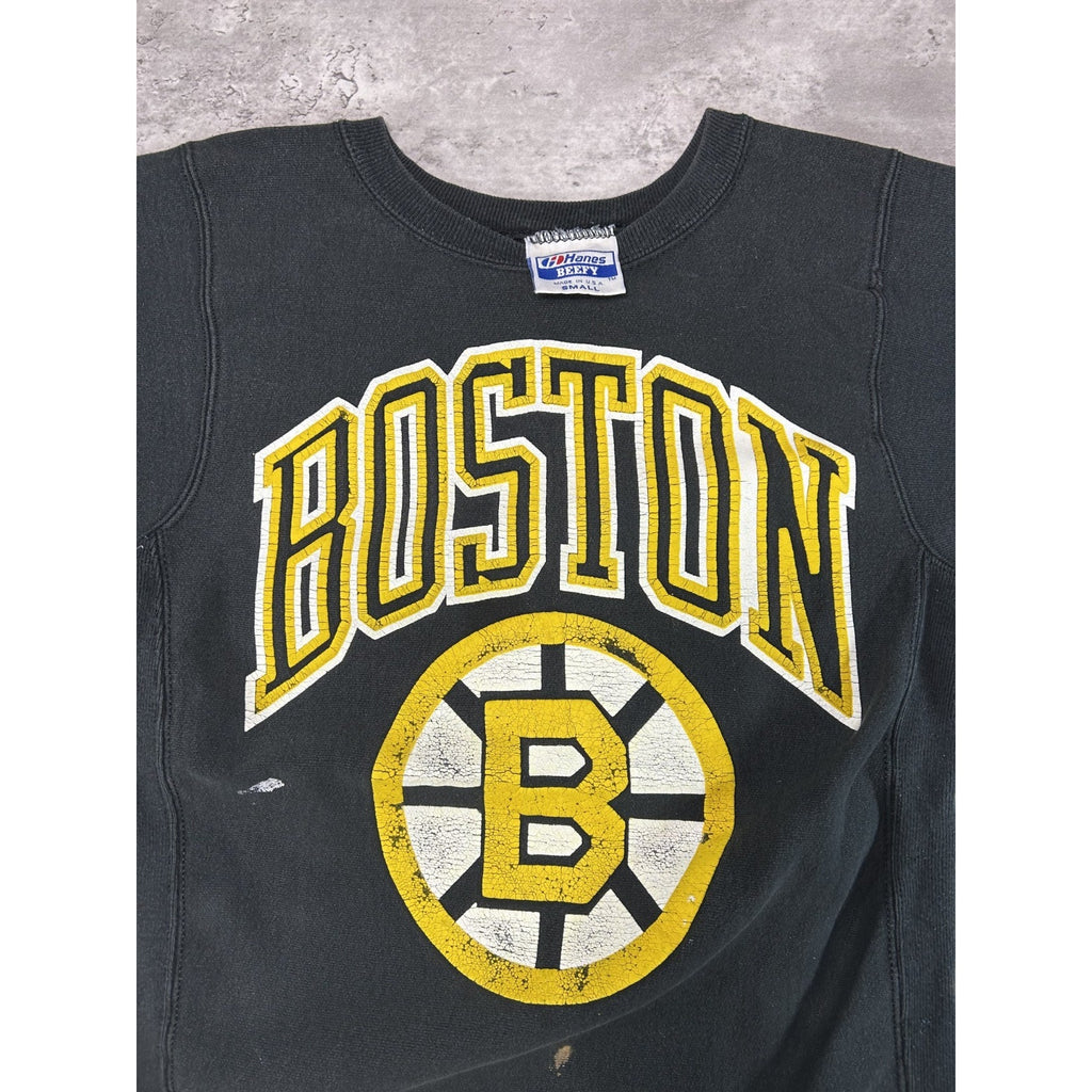 Vintage 90s Boston Bruins NHL Embroidered Spellout Logo Sweatshirt Size Small