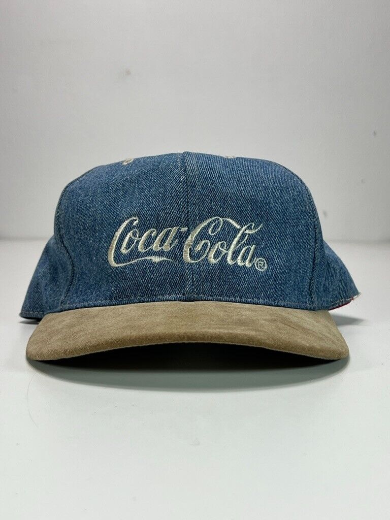 Vintage 90s Coca Cola Embroidered Logo Two Tone Denim Snapback Hat OSFA