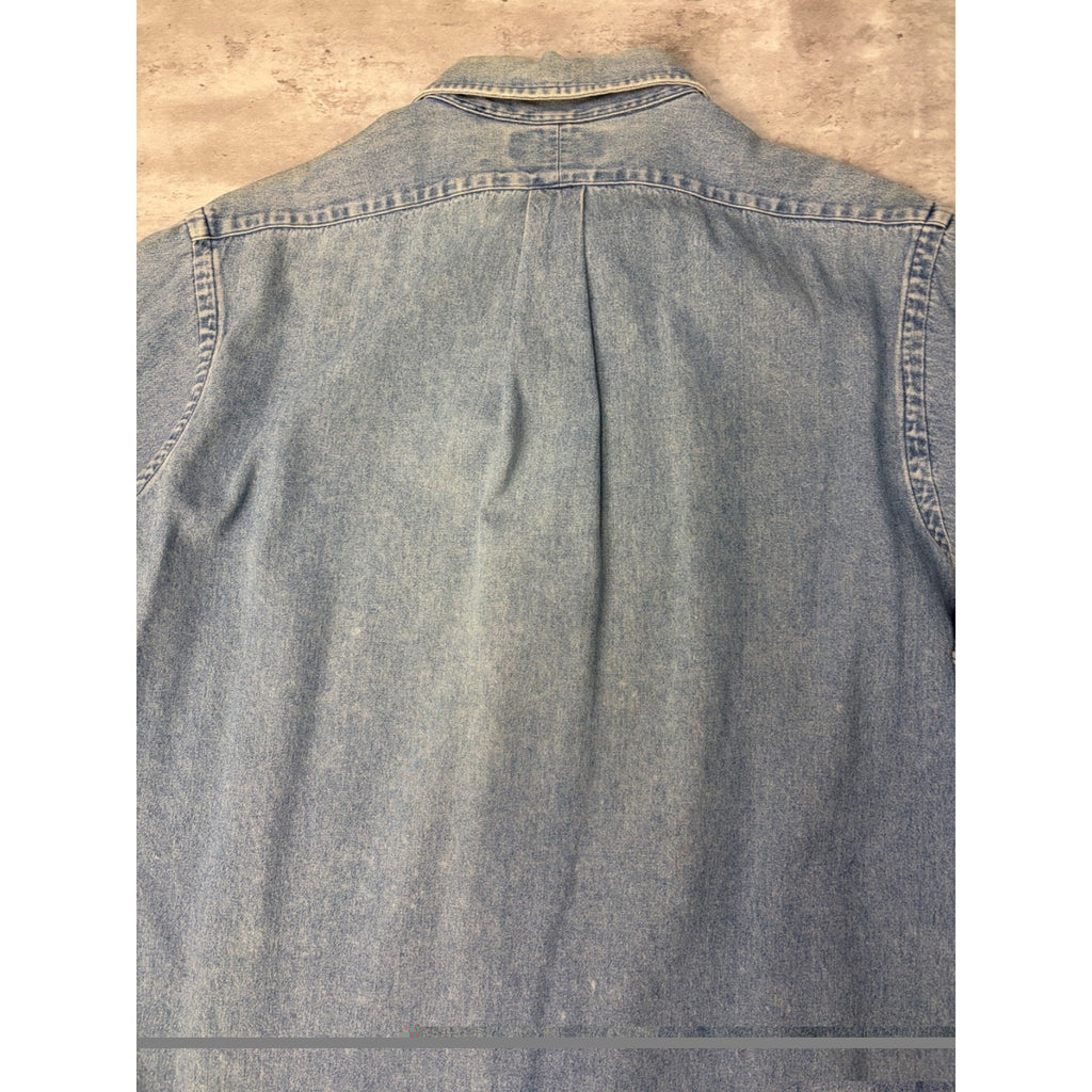 Vintage Polo Ralphh Lauren Embroidered Pony Light Wash Button Up Shirt Size XL