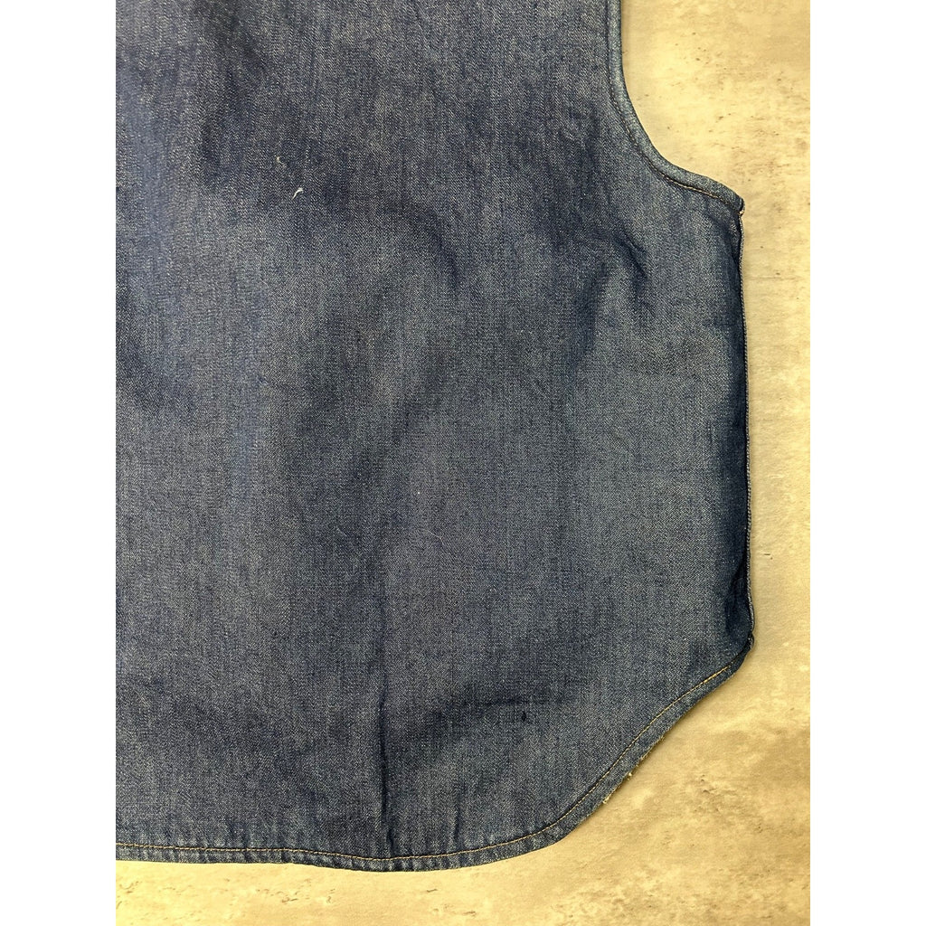 Vintage 70s Come On Strong Sherpa Lined Dark Wash Denim Vest Size Large