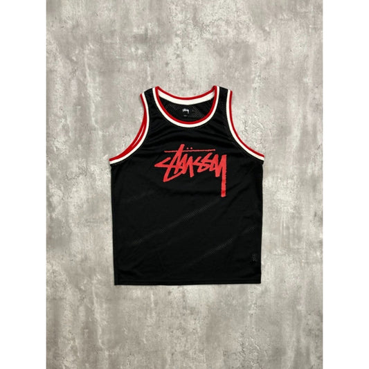 Stussy Classic Spellout Logo Basketball Jersey Size Large Black