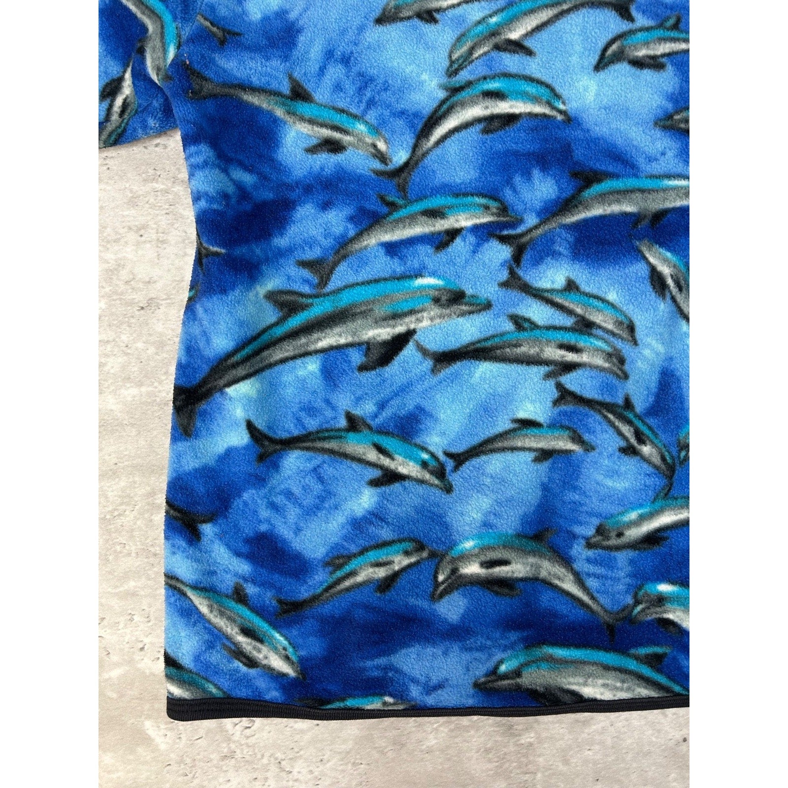 Vintage 90s Women's Dolphin All Over Print Animal Fleece Sweatshirt Size Large