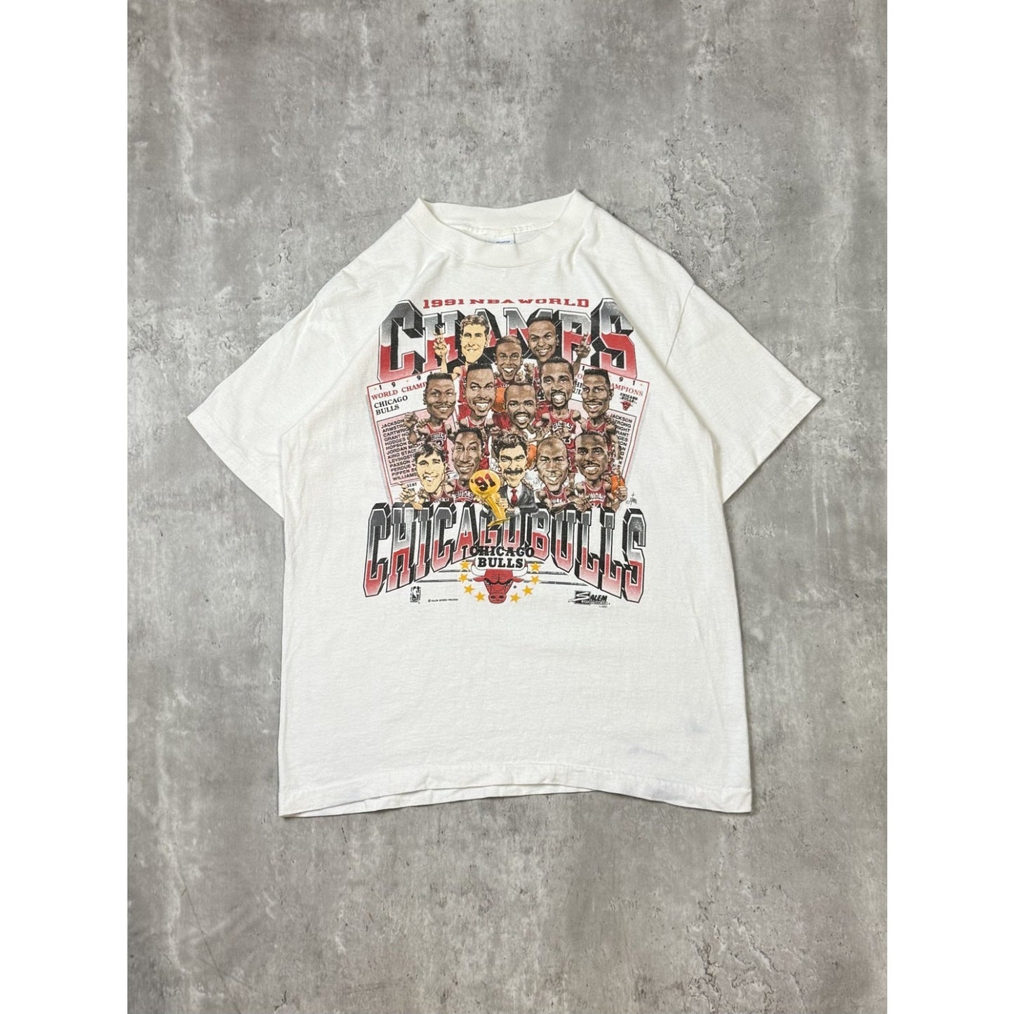 Vintage 1991 Chicago Bulls NBA World Champs Caricature Graphic T-Shirt Sz Medium