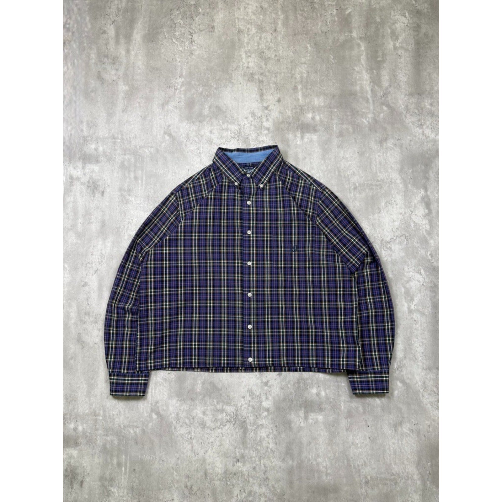 Vintage Chaps Embroidered Crest Plaid Cropped Button Up Shirt Size XL