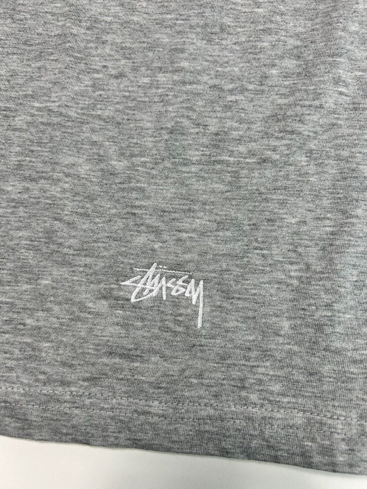 Stussy Embroidered Spell Out Blank T-Shirt Size Large Gray