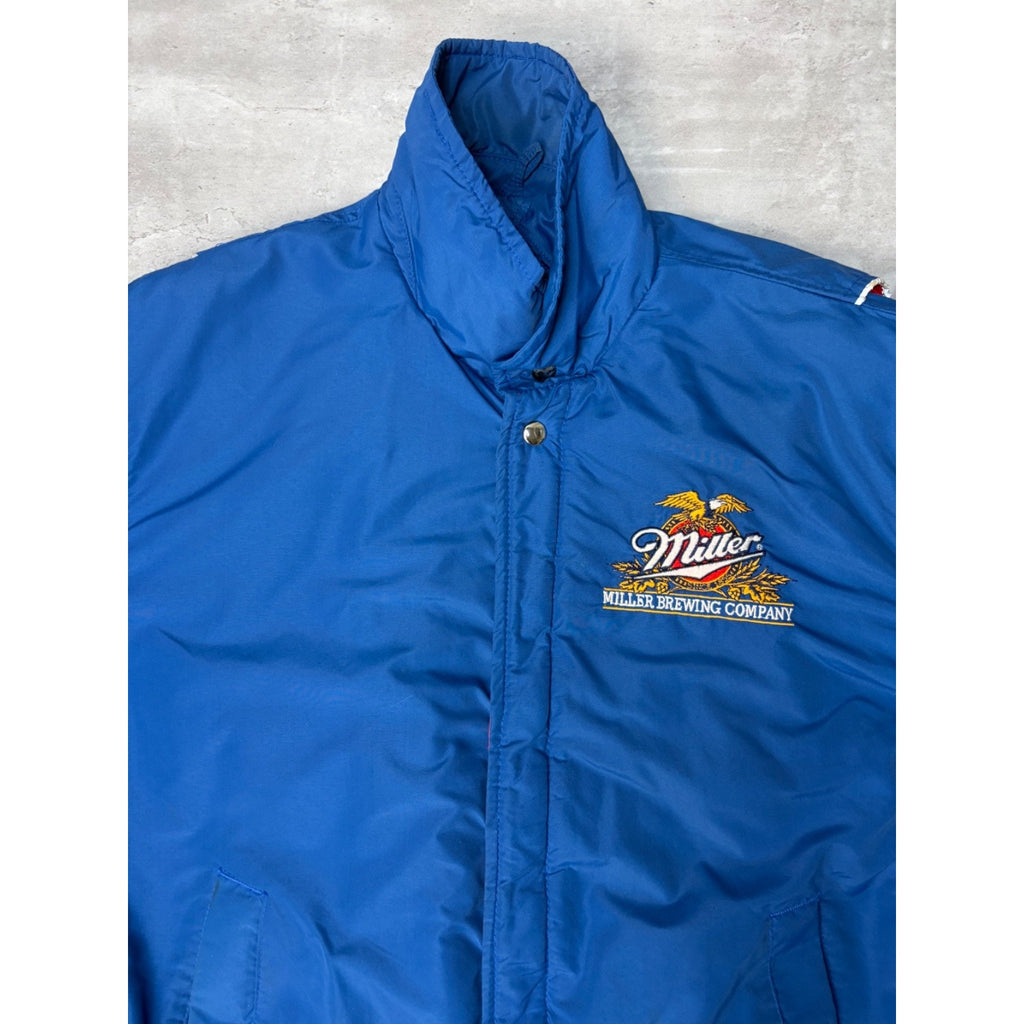 Vintage 90s Miller Lite Embroidered Full Zip Insulated Bomber Jacket Size Large