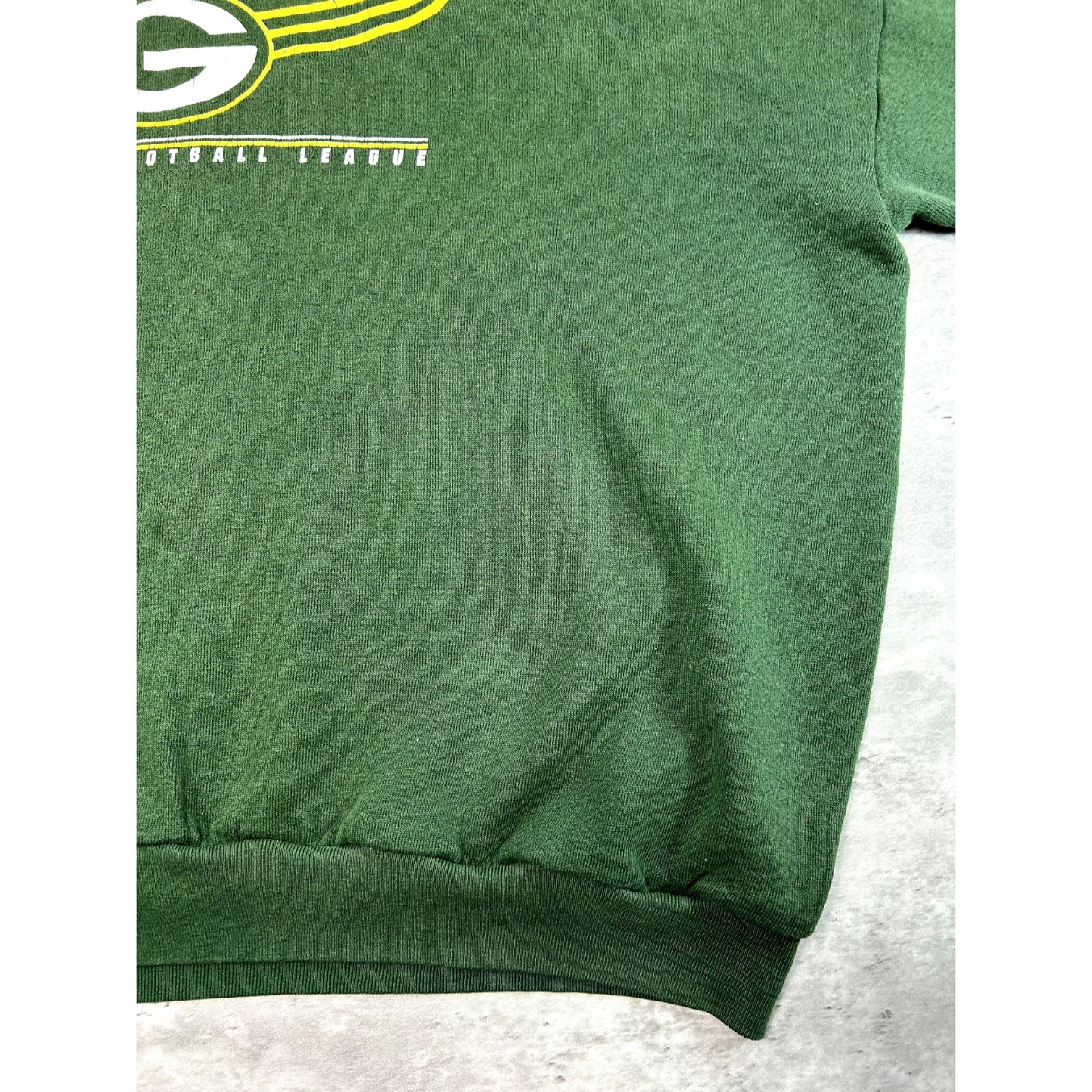 Vintage 90s Green Bay Packers NFL Graphic Spellout Logo Sweatshirt Size XL Green