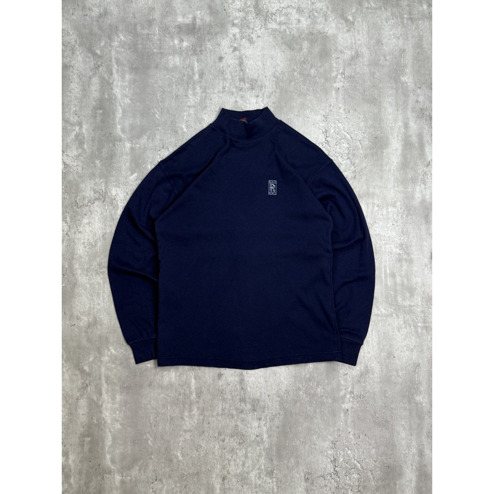 Vintage 90s Rolls Royce Embroidered Logo Mock Neck Long Sleeve T-Shirt Sz Small