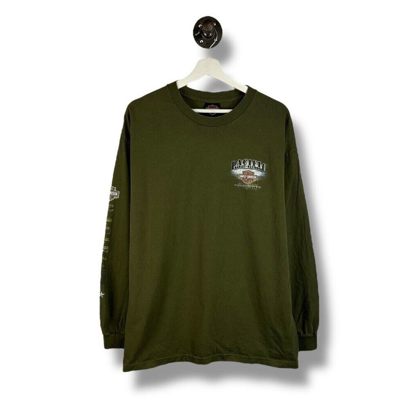 Harley Davidson Military Graphic Long Sleeve T-Shirt Size XL Green