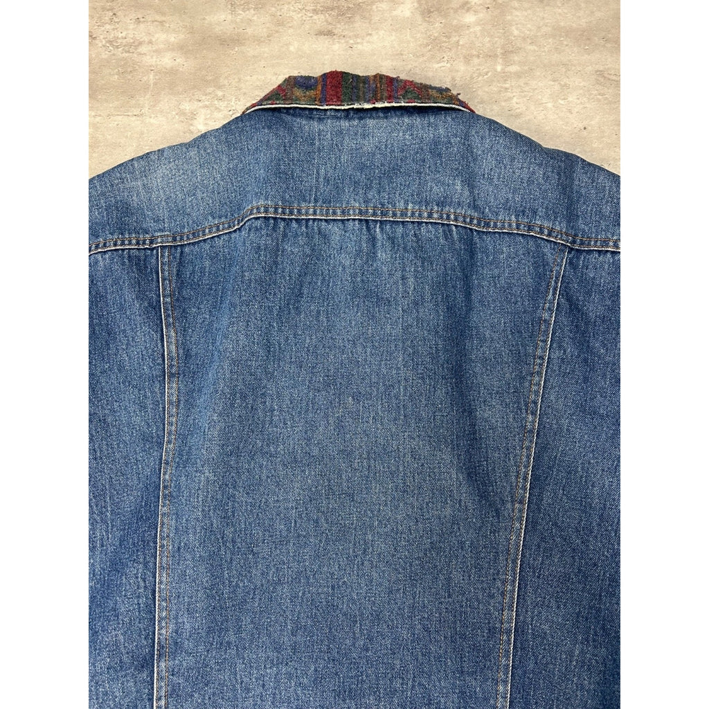 Vintage 80s Saddle King Blanket Lined Western Denim Trucker Jacket Size Large