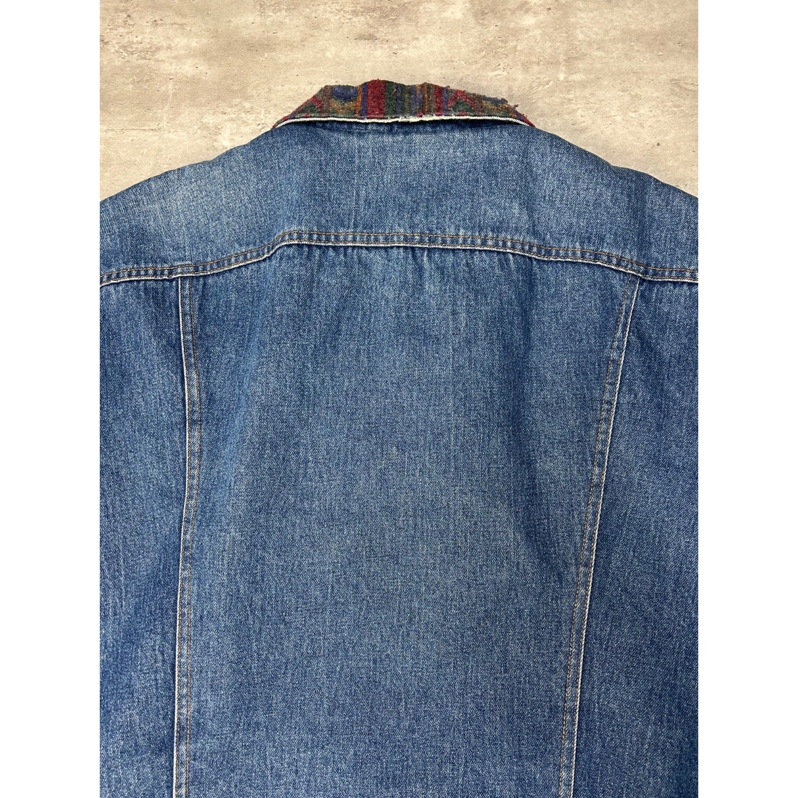 Vintage 80s Saddle King Blanket Lined Western Denim Trucker Jacket Size Large
