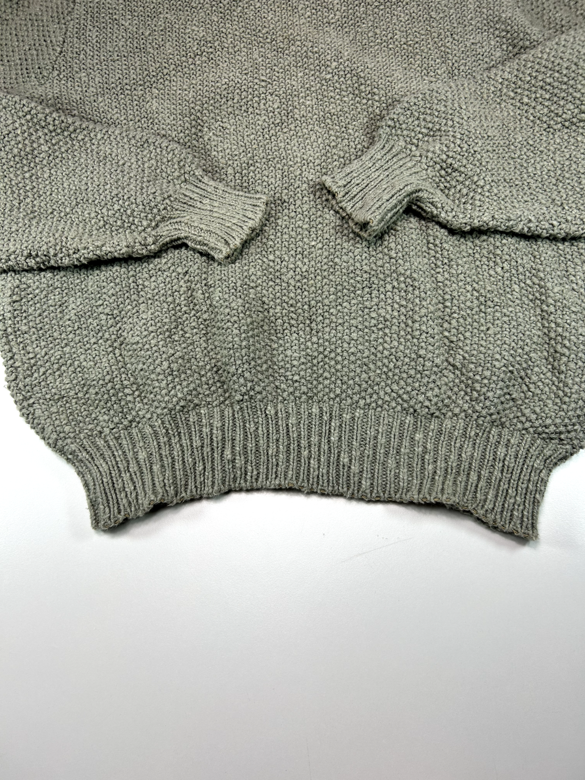 Vintage 90s Lands End Cotton Textured Knit Sweater Size Medium Green