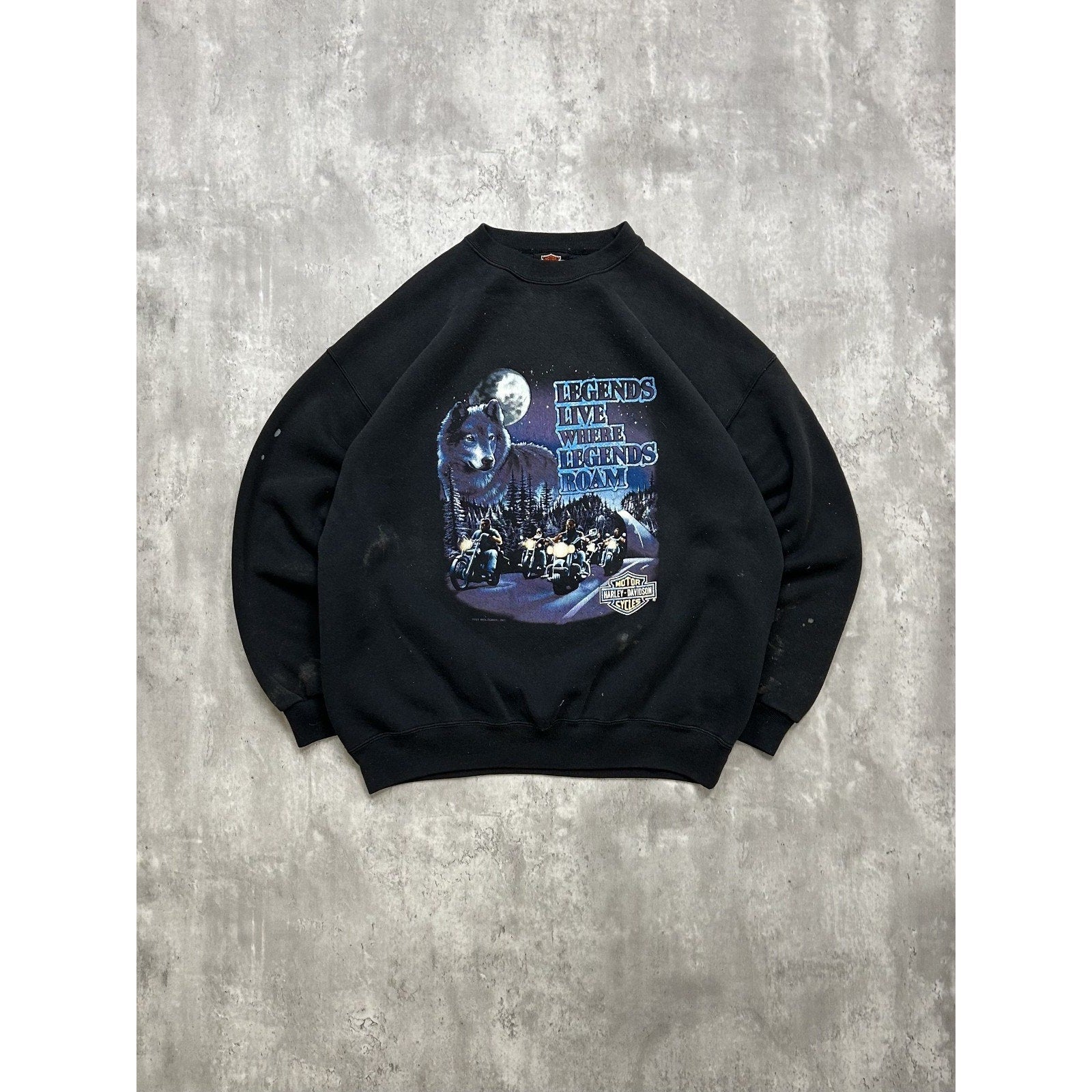 Vintage 1991 Harley Davidson Legends Live Where Legends Roam Sweatshirt Size XL