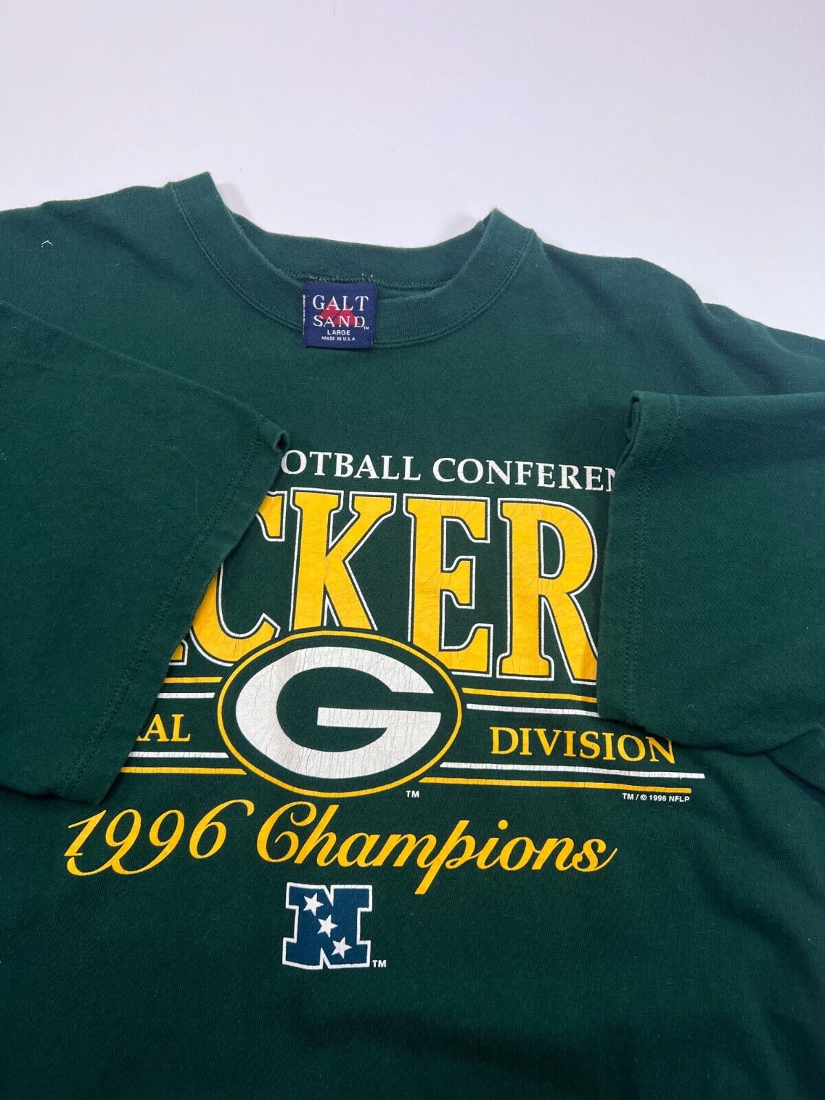 Vintage 1996 Green Bay Packers NFL NFC Champs Spell out Graphic T-Shirt Sz Large