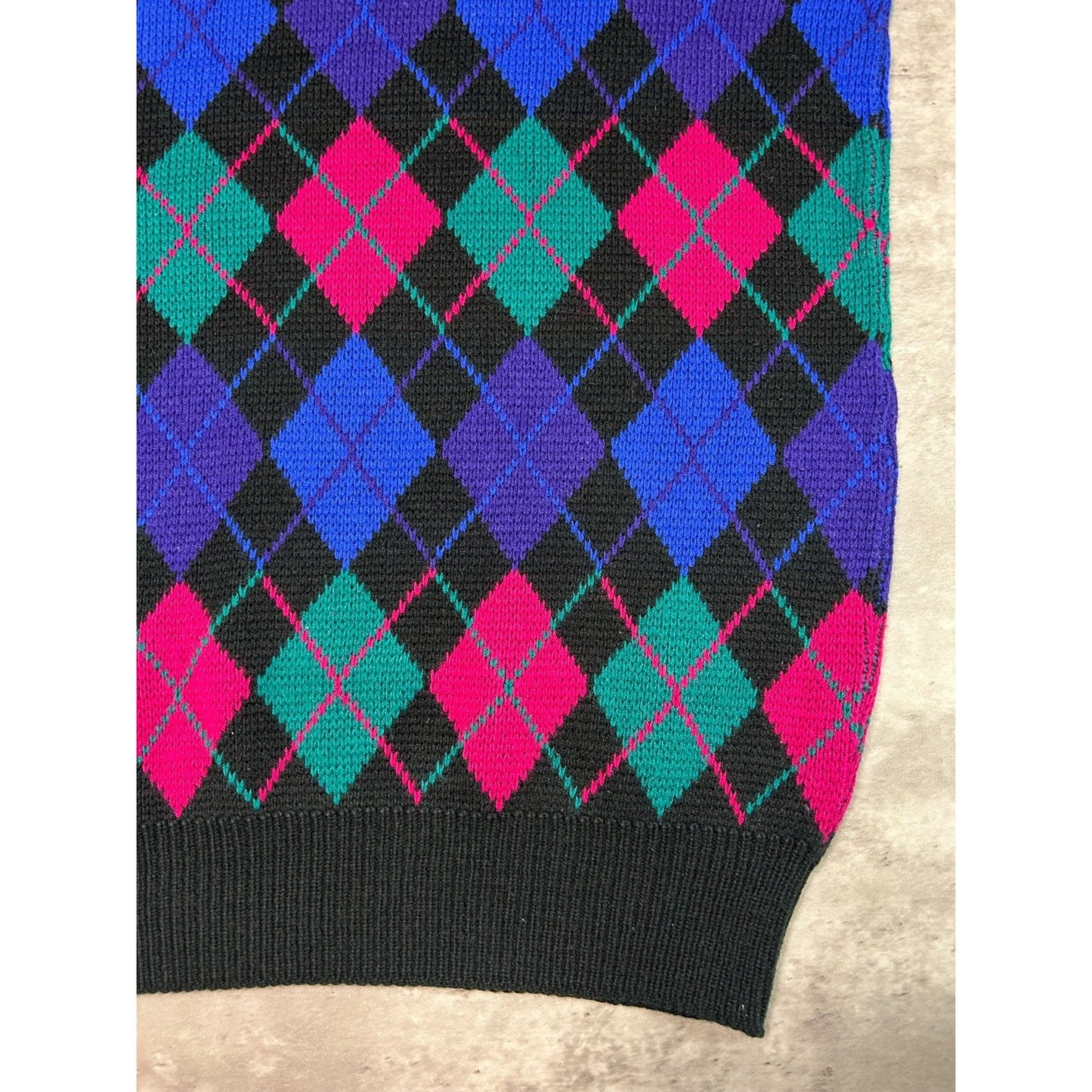 Vintage 90s C.S.T Studio Argyle Print Pullover Ribbed Knit Sweater Size 2XL