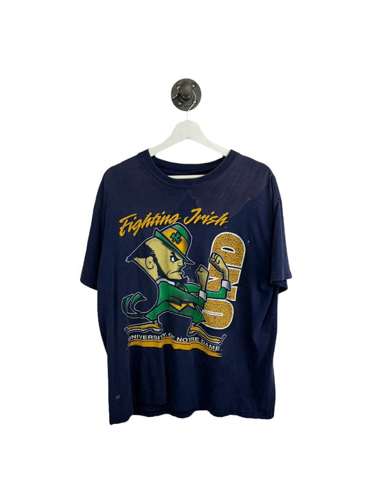Vintage 90s Notre Dame Fighting Irish NCAA Big Graphic Logo T-Shirt Size Large