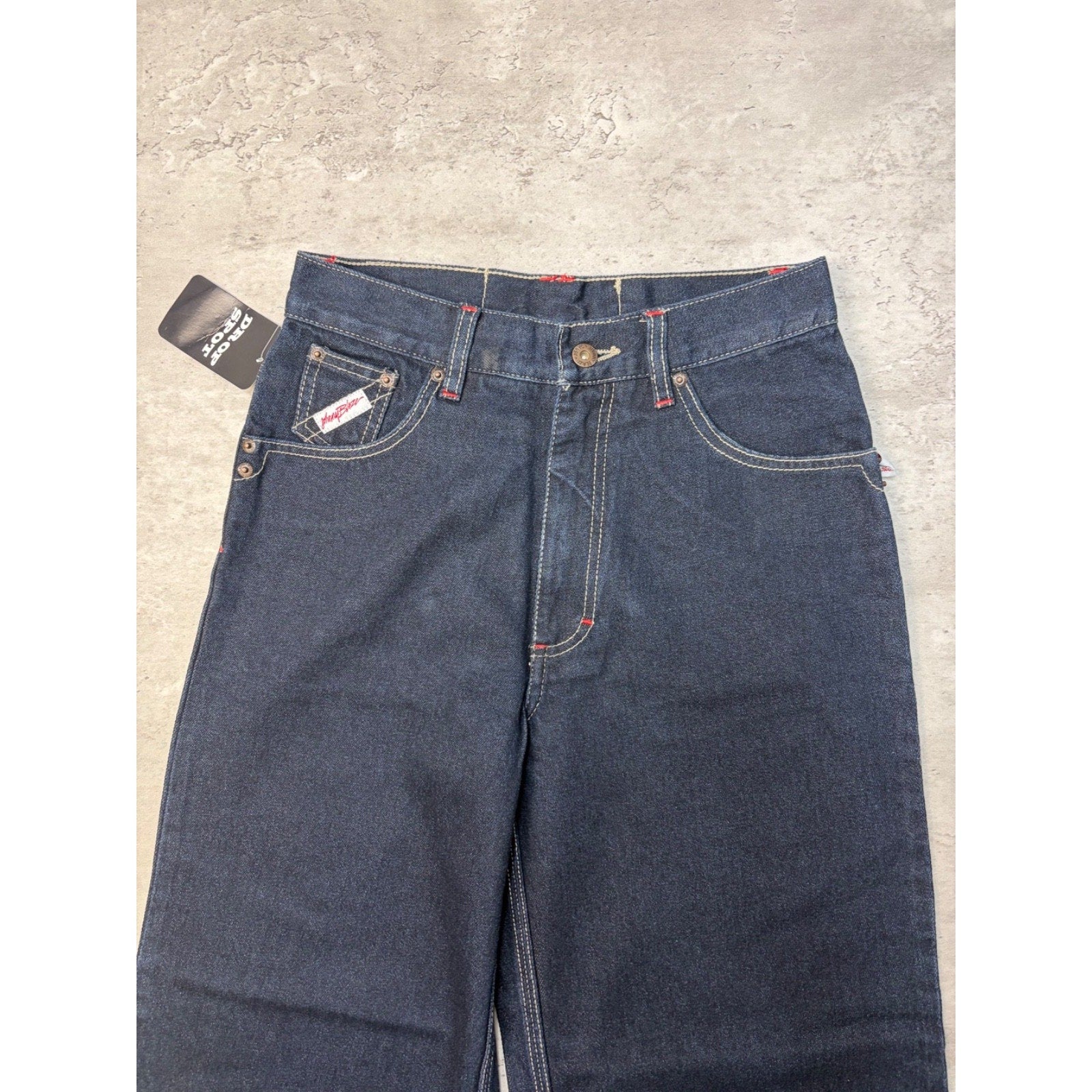 Vintage Y2K Womens Johnny Blaze Embroidered Script Dark Wash Denim Pants 29x28