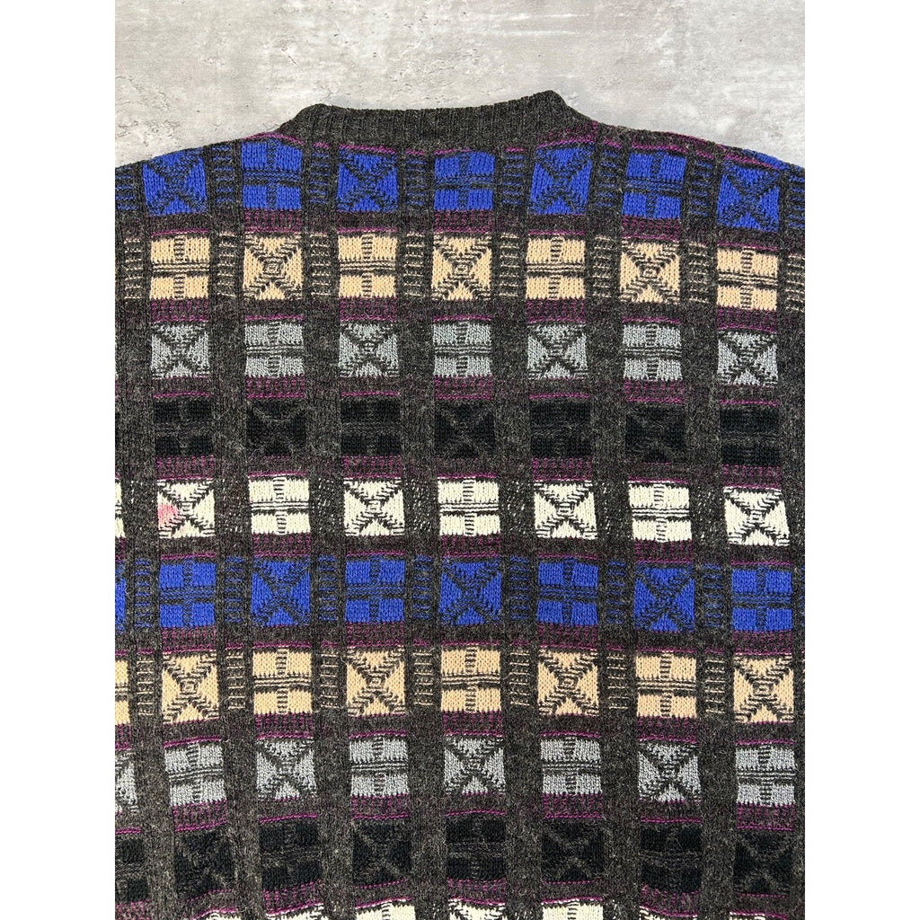 Vintage Abstract Checkered Print Pullover Knit Sweater Size Medium