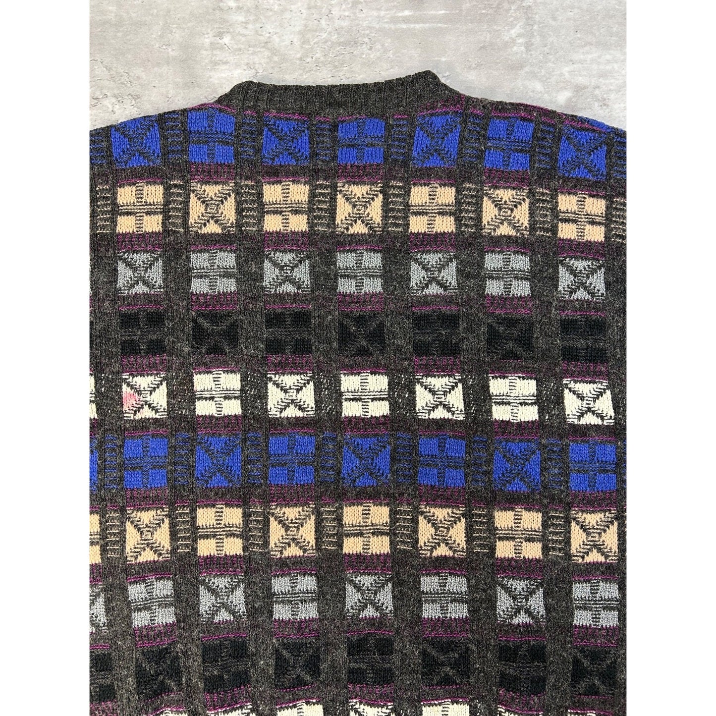 Vintage Abstract Checkered Print Pullover Knit Sweater Size Medium