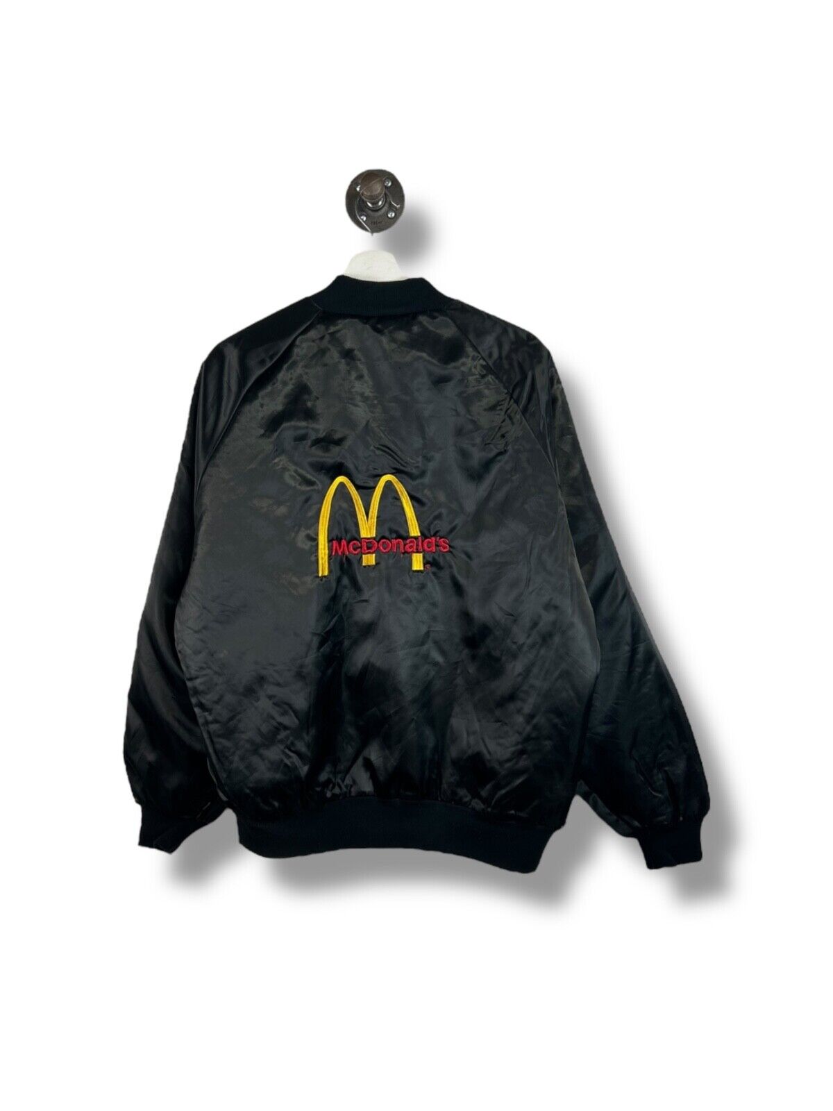 Vintage 80s McDonalds Embroidered Logo Satin Bomber Jacket Size Large