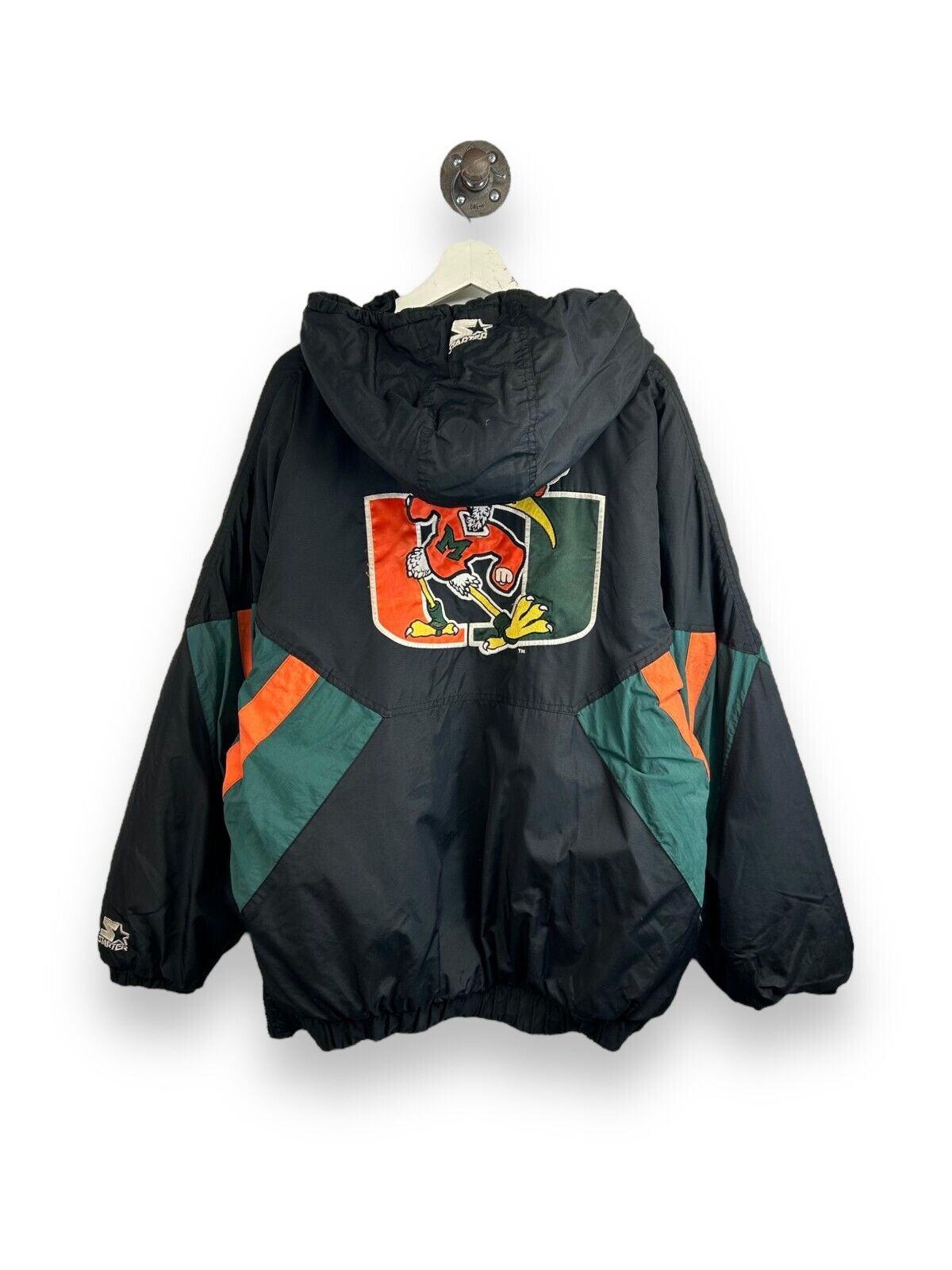 Vintage 90s Miami Hurricanes NCAA Insulated 1/2 Zip Starter Jacket Size XL Black