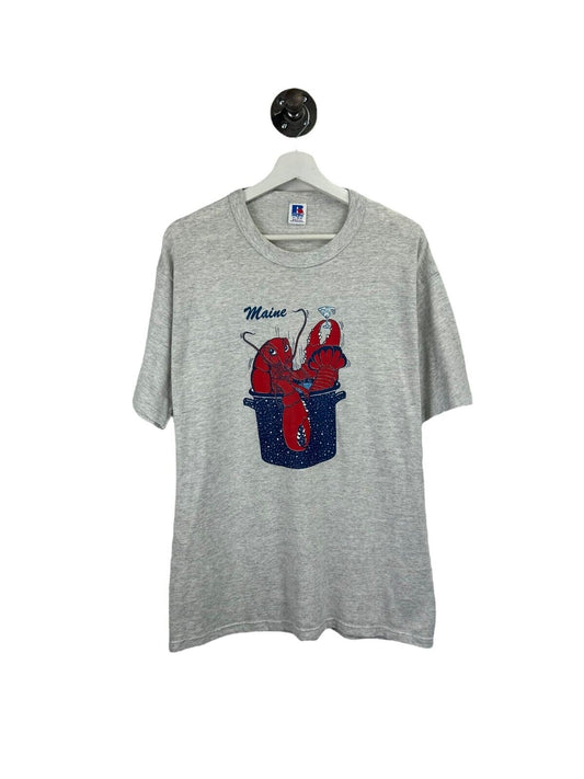 Vintage 80s/90s Maine Lobster Graphic Destination T-Shirt Size XL Gray